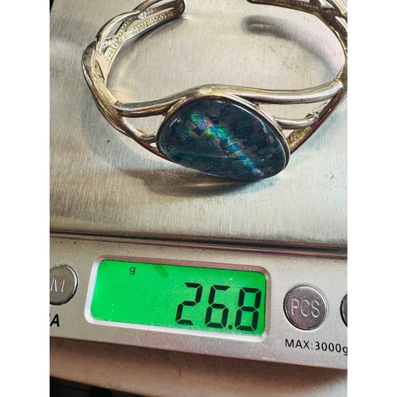 Vintage WK Whitney Kelly Sterling Silver Mosaic Opal Cuff Bracelet 925, 26.8g - Picture 9 of 9